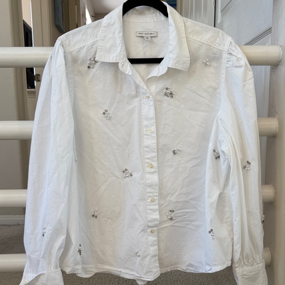 Embellished White Button-Up Shirt